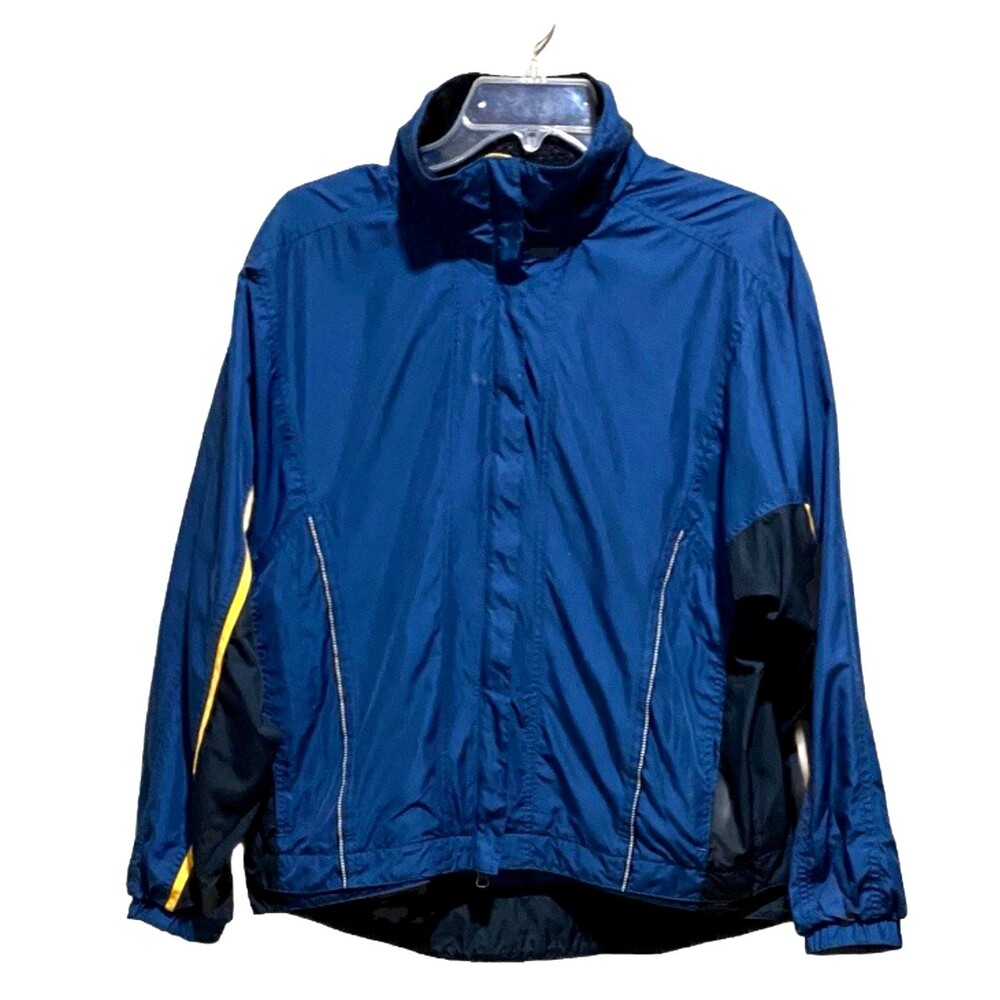 Moving Comfort Blue Running Windbreaker Jacket W M Hooded Mesh Lined Reflective